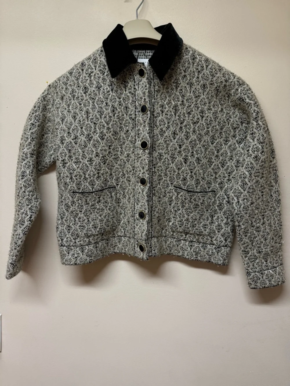 Sandro Jazy Contrast Collar Wool-Lurex Tweed Jacket , NWT - Picture 5 of 11